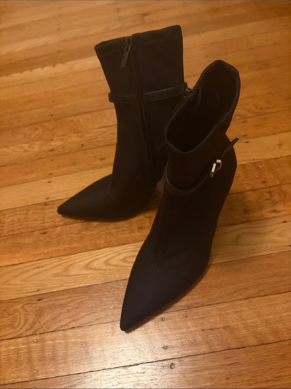 (Final Sale!!) Zara Black Pointed Toe Ankle Booties with Buckle Detail